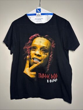Trippie Redd 1400 Graphic Tee Black with red Hair Portrait